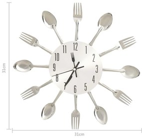ezüstszínű alumínium falióra kanál és villa dizájnnal 31 cm