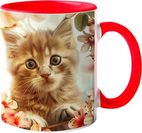 Csodálatos Bögre Macska Virágokkal Páratlan Színek "3D hatás" 330ml.