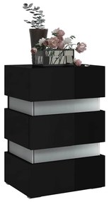 Magasfényű fekete szerelt fa LED-es éjjeliszekrény 45x35x67 cm