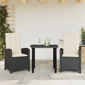 3 részes fekete polyrattan kerti étkezőgarnitúra párnákkal