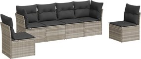 vidaXL 6 részes világosszürke polyrattan kerti ülőgarnitúra párnákkal
