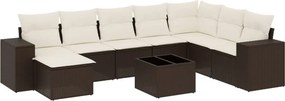 vidaXL 9 részes barna polyrattan kerti ülőgarnitúra párnákkal