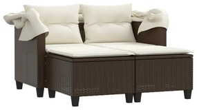 2 személyes barna polyrattan kerti kanapé baldachinnal/székkel