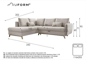 Scandic Lagom L türkiz kinyitható kanapé, bal oldalas - Miuform