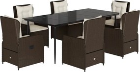 vidaXL 7 részes barna polyrattan kerti étkezőgarnitúra párnával