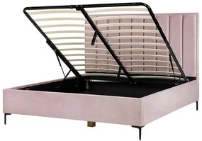 Rózsaszín bársony ágyneműtartós franciaágy 180 x 200 cm SEZANNE Beliani
