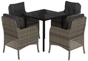 vidaXL 5 részes szürke polyrattan kerti étkezőgarnitúra párnával