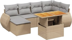 vidaXL 7 részes bézs polyrattan kerti ülőgarnitúra párnákkal