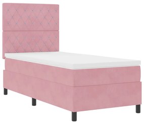 Boxspring Ágy Matraccal Rózsaszín Egyszemélyes Bársonyos
