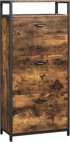 Cipős szekrény 3 ajtós 15-18 pár cipő tárolására, rusztikus barna 60x30x130cm