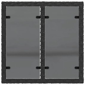 fekete polyrattan üveglapos kerti asztal 55 x 55 x 37 cm
