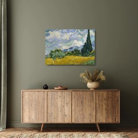 Üveg kép - Vincent van Gogh, Wheat Field with Cypresses, reprodukciók (70x50 cm)