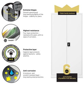 Fém iratszekrény JAN H, 900 x 1950 x 400 mm, fehér