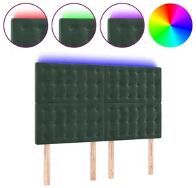 sötétzöld bársony LED-es fejtámla 144x5x118/128 cm