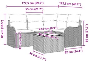4 Darabos Kert Kanapé Szett Párnákkal Szürke Poli Rattan