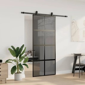 Fekete edzett üveg tolóajtó fémszerelék szettel 90x205 cm