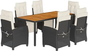vidaXL 7 részes fekete polyrattan kerti étkezőgarnitúra párnával
