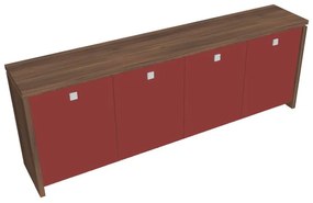 Verno alacsony szekrény 248 x 46 x 90 cm, üvegajtó, dió / piros