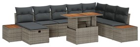 9 Részes Kerti Sofa Szett Párnákkal Szürke Poli Rattan
