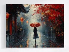 Vászonkép Canvas Nő Esernyő Keleti Utca Őszi Köd 80x60