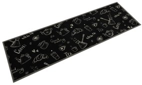 fekete reggeli mintás mosható bársony konyhaszőnyeg 45x150 cm
