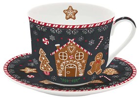 Mézeskalács karácsonyi porcelán reggeliző csésze+alj szett díszdobozban, 400 ml - Gingerbread