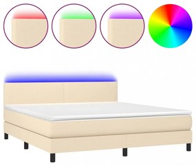 krémszínű szövet rugós és LED-es ágy matraccal 160x200 cm