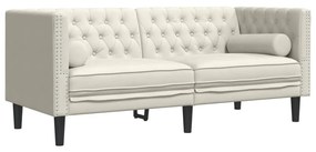 2 személyes krémszínű bársony Chesterfield kanapé párnákkal