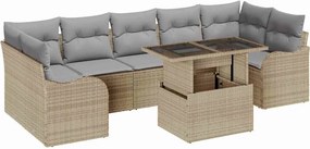 vidaXL Kerti Kanapé Szett párnával tárolóval 8 pcs Bézs Poli rattan