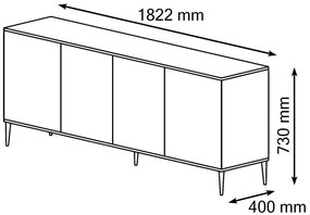 KOMÓD 182CM, KASHMIR SZÍNŰ, ARANY LÁBAKKAL, PETRA 4D