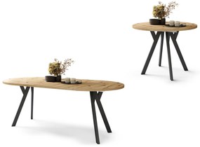 Mazzoni ALDO Artisan tölgy/fekete lábak - LOFT/IPARI STÍLUSÚ BŐVÍTHETŐ KEREK ASZTAL NAPPALIBA/ÉTKEZŐBE "Y" ALAKÚ LÁBAKKAL