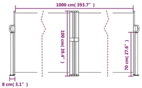 barna behúzható oldalsó napellenző 100 x 1000 cm