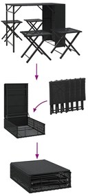 5 részes fekete polyrattan összecsukható kerti étkezőgarnitúra