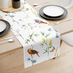 Goldea pamut asztali futó - színes madarak 35x160 cm