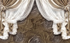 Fotótapéta Bézs virágok fehér tüll függöny 368x254 vinil +ragasztó