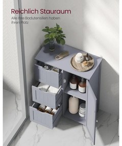 Fürdőszobai szekrény, komód, 3 fiókkal, Állítható polc, 30 x 60 x 81 cm, szürke