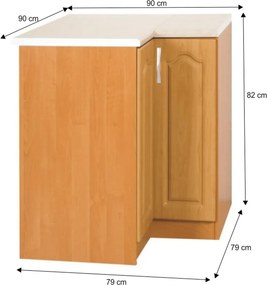 Konyhaszekrény, Alsó, Sarok, Jobbos, Éger, LORA MDF NEW KLASIK S90/90