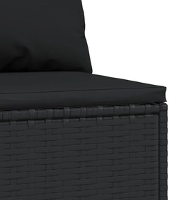 Fekete polyrattan kerti középső kanapé párnákkal