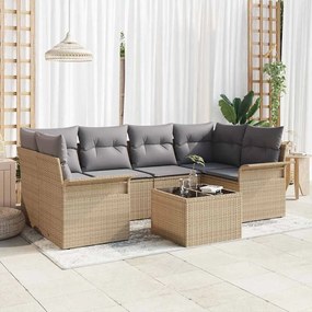 vidaXL Kerti Kanapé Szett 7 pcs Bézs Poli rattan