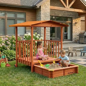 SUNNY verandás homokozó, 130x130x143cm, barna/narancssárga Jurhan