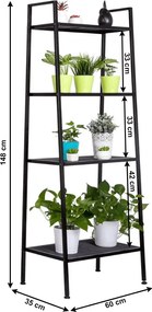 4 polcos fém polcállvány, fekete, ALDEA