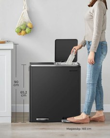 SORT hulladékgyűjtő tartály, 2x30l + hulladékgyűjtő zsákok, ekete/ezüst SongmicsHome