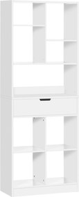 HOMCOM Fehér Könyvespolc Fiókkal és 9 Tárolórekesszel, 60x26x158 cm | Aosom