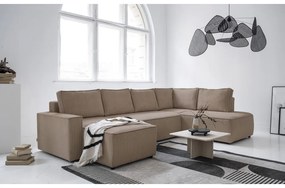 Bézs kordbársony kinyitható sarokkanapé (jobb oldali-U alakú) Brave Dave – Miuform