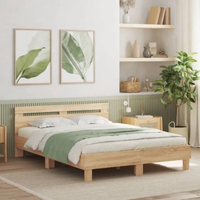 sonoma tölgy színű ágykeret fejtámlával és LED-del 140x200 cm