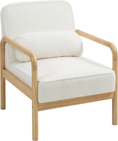 HOMCOM Karosszék - Modern Fehér Fotellal és Fa Lábakkal, Nagy Ülés, Párnával, Bouclé Stílus, Kárpitozott Hálószobába | Aosom