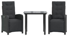 3 részes fekete polyrattan bisztrógarnitúra párnával