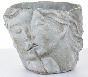 Cyrus design görög pár arcát ábrázoló szürke cement virágtartó kaspó 12x16x14,5cm