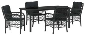 vidaXL Kert étkező szett párnával 5 pcs Fekete polirattan