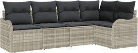 vidaXL Kerti Kanapé Szett párnával 5 pcs Világosszürke Poli rattan